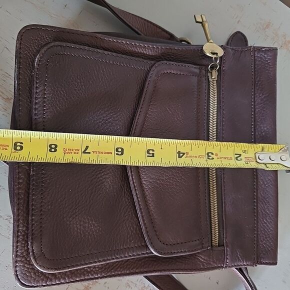 Vtg Fossil Brown Leather Crossbody Bag Purse Key 75082 American Classic Y2K Zip - Picture 10 of 11